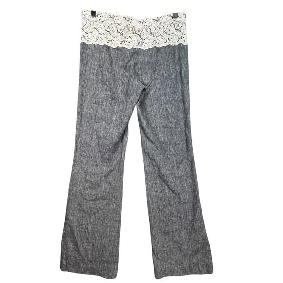 Elevenses The Brighton Anthropologie Women’s Blue Linen Blend Lace Wide Pants 6 - Picture 2 of 6